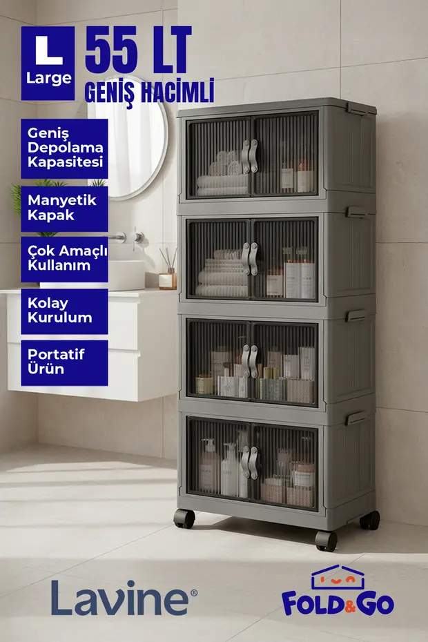 4'lü Portatif Organizer Tekerlekli Dolap Antrasit